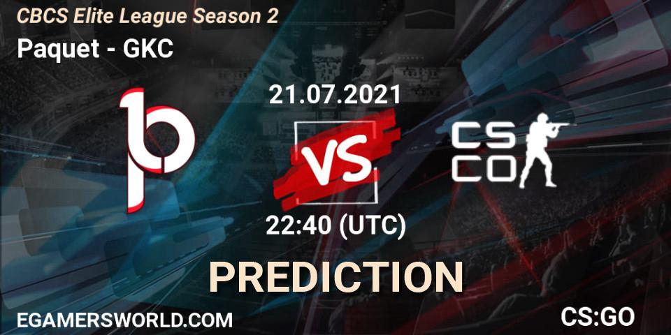 Paquetá vs GKC: Match Prediction. 21.07.2021 at 22:40, Counter-Strike (CS2), CBCS Elite League Season 2