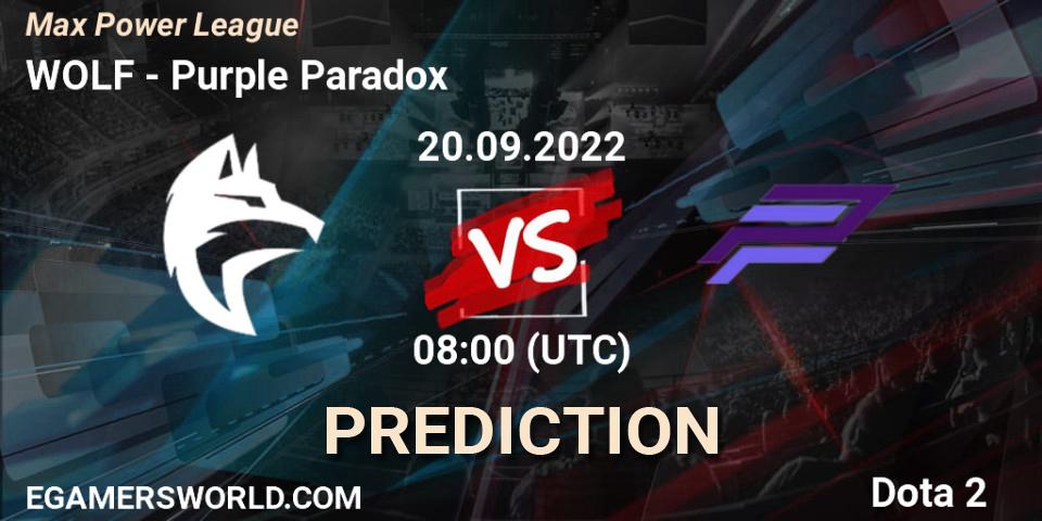 WOLF vs Purple Paradox: Match Prediction. 20.09.22, Dota 2, Max Power League