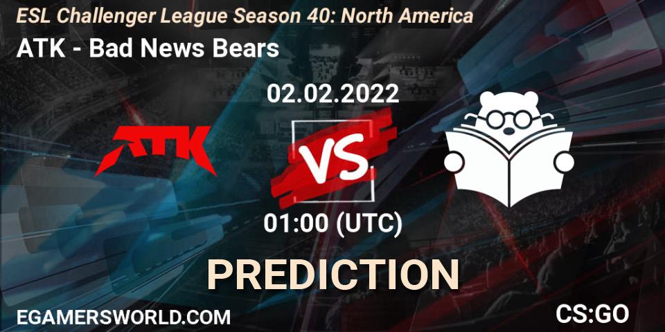 ATK vs Bad News Bears: Match Prediction. 02.02.2022 at 01:00, Counter-Strike (CS2), ESL Challenger League Season 40: North America