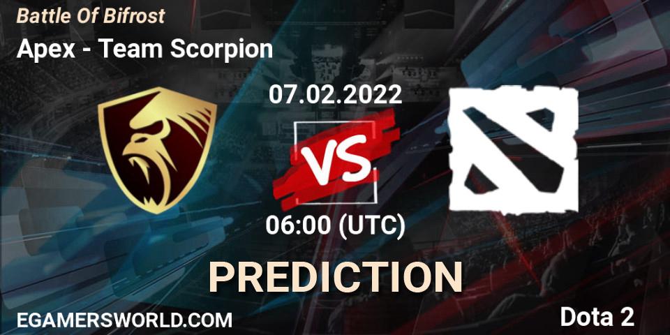 Apex vs Team Scorpion: Match Prediction. 07.02.2022 at 05:58, Dota 2, Battle Of Bifrost