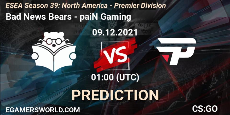 Bad News Bears vs paiN Gaming: Match Prediction. 09.12.2021 at 01:00, Counter-Strike (CS2), ESEA Season 39: North America - Premier Division