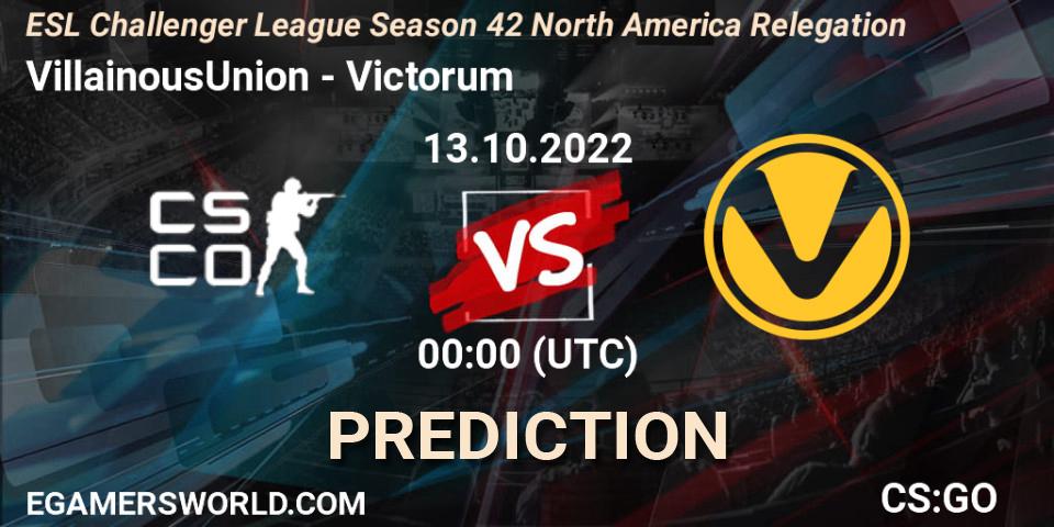 VillainousUnion vs Victorum: Match Prediction. 13.10.22, CS2 (CS:GO), ESL Challenger League Season 42 North America Relegation