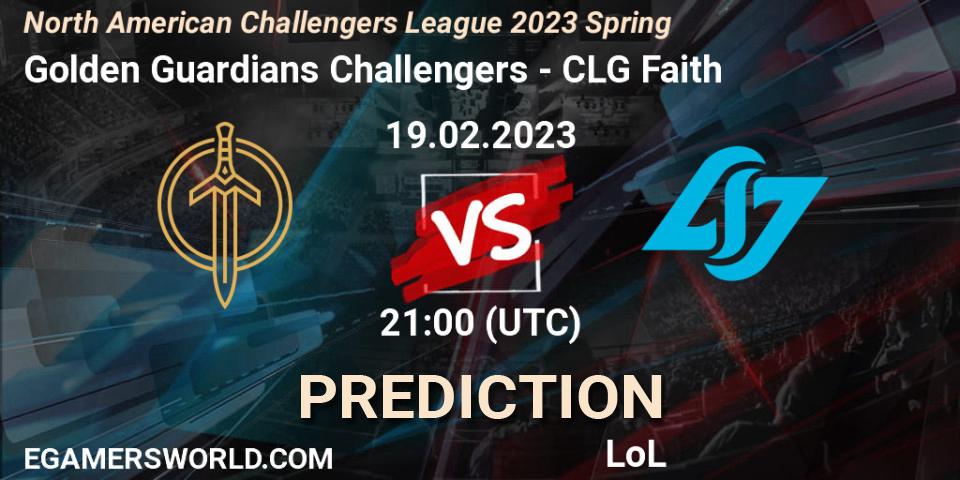 Golden Guardians Challengers vs CLG Faith: Match Prediction. 19.02.23, LoL, NACL 2023 Spring - Group Stage