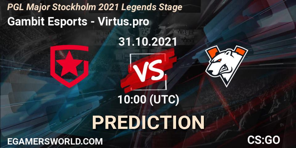 Gambit Esports vs Virtus.pro: Match Prediction. 31.10.21, CS2 (CS:GO), PGL Major Stockholm 2021 Legends Stage