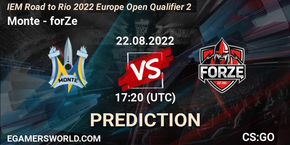 Monte vs forZe: Match Prediction. 22.08.2022 at 17:30, Counter-Strike (CS2), IEM Road to Rio 2022 Europe Open Qualifier 2