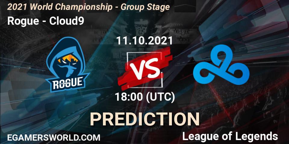 Rogue vs Cloud9: Match Prediction. 11.10.2021 at 18:00, LoL, 2021 World Championship - Group Stage