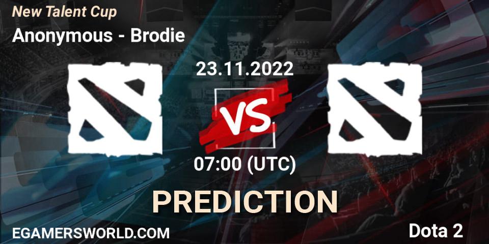 Anonymous vs Brodie: Match Prediction. 23.11.2022 at 07:00, Dota 2, New Talent Cup