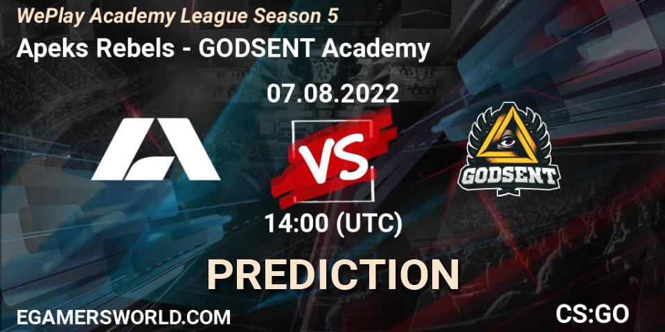 Apeks Rebels vs GODSENT Academy: Match Prediction. 26.07.2022 at 14:00, Counter-Strike (CS2), WePlay Academy League Season 5