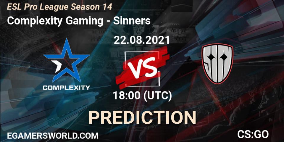 Complexity Gaming vs Sinners: Match Prediction. 22.08.2021 at 18:40, Counter-Strike (CS2), ESL Pro League Season 14
