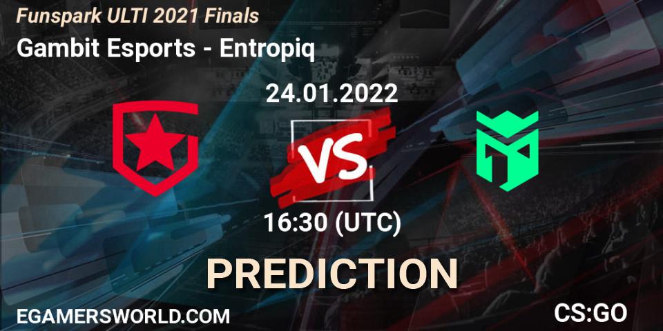 Gambit Esports vs Entropiq: Match Prediction. 24.01.2022 at 16:30, Counter-Strike (CS2), Funspark ULTI 2021 Finals