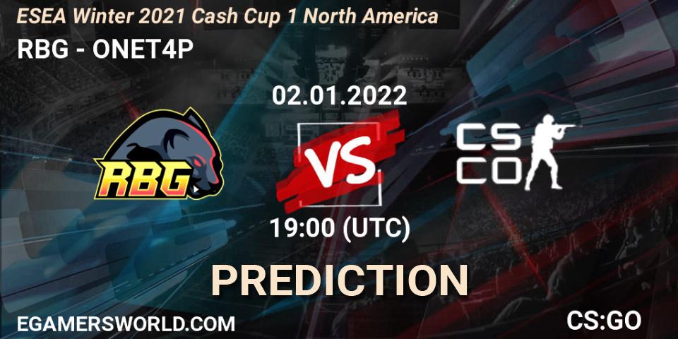 RBG vs ONET4P: Match Prediction. 02.01.2022 at 19:00, Counter-Strike (CS2), ESEA Cash Cup: North America - Winter 2022 #1