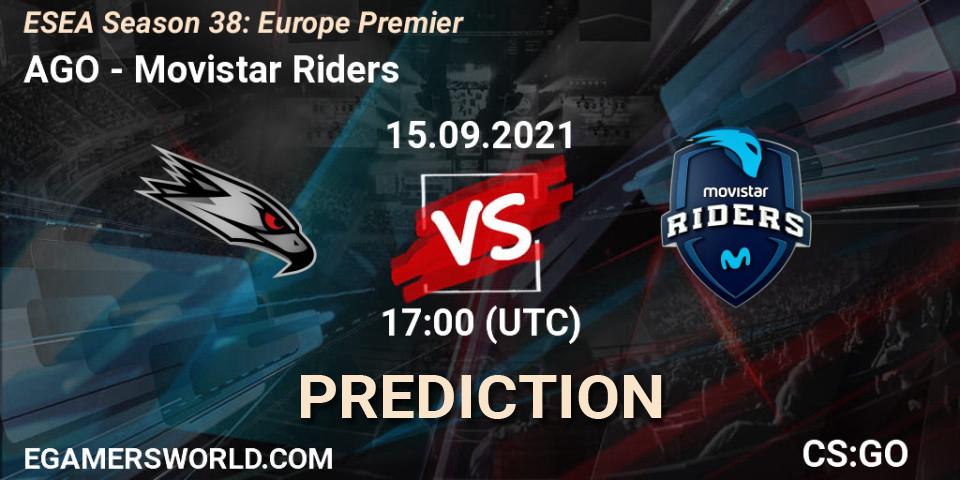 AGO vs Movistar Riders: Match Prediction. 15.09.2021 at 17:05, Counter-Strike (CS2), ESEA Season 38: Europe Premier