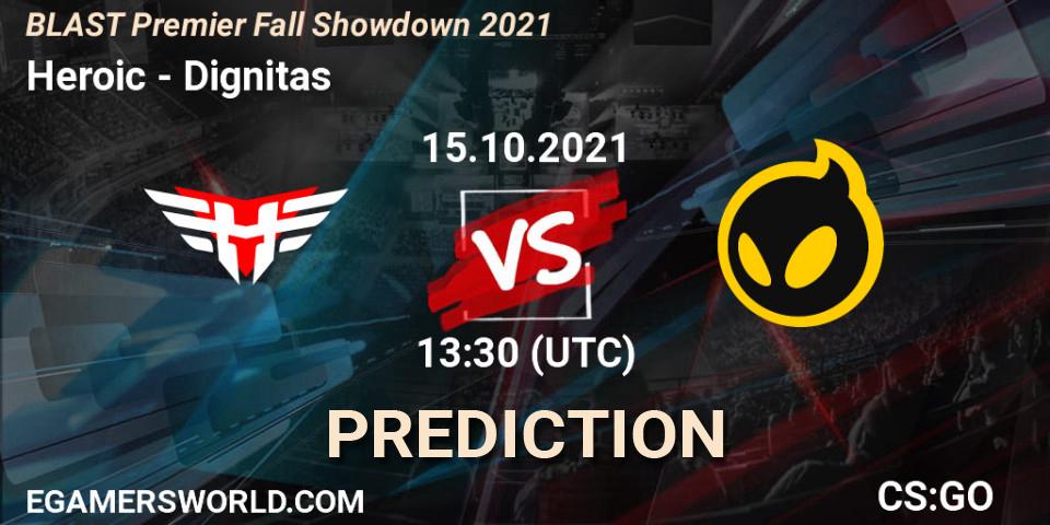 Heroic vs Dignitas: Match Prediction. 15.10.2021 at 13:20, Counter-Strike (CS2), BLAST Premier Fall Showdown 2021