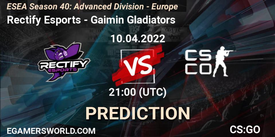Rectify Esports vs Gaimin Gladiators: Match Prediction. 10.04.2022 at 20:00, Counter-Strike (CS2), ESEA Season 40: Advanced Division - Europe