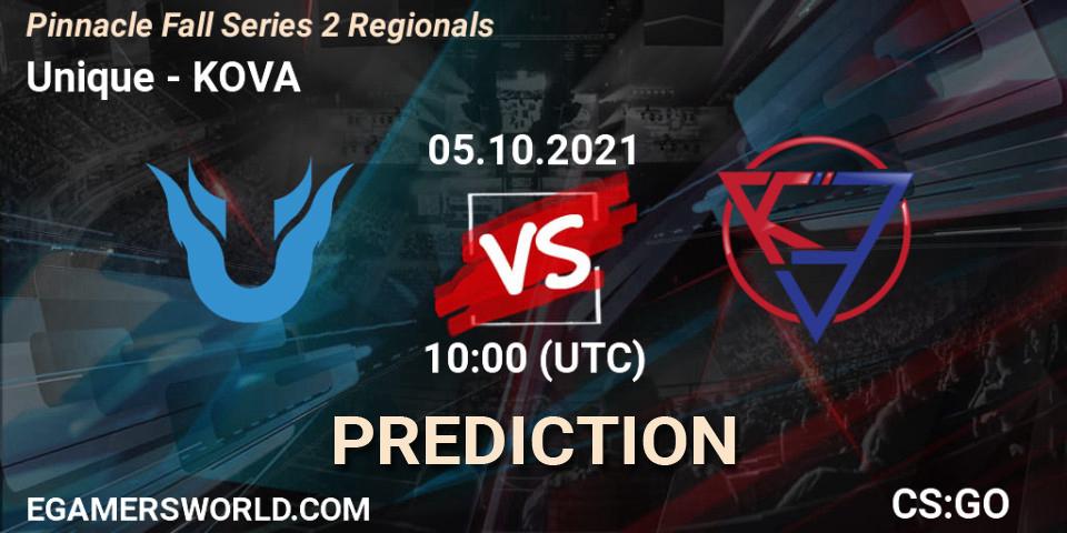 Unique vs KOVA: Match Prediction. 05.10.2021 at 10:00, Counter-Strike (CS2), Pinnacle Fall Series 2 Regionals
