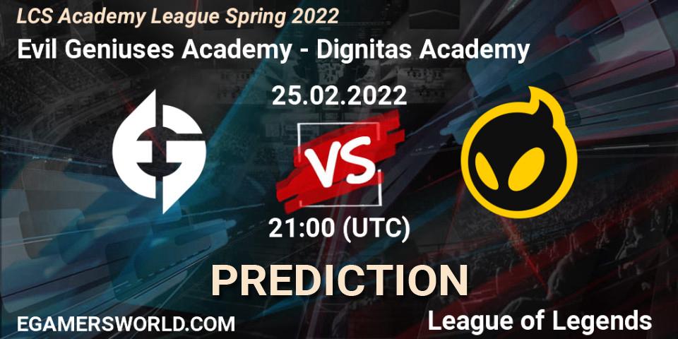 Evil Geniuses Academy vs Dignitas Academy: Match Prediction. 25.02.2022 at 21:00, LoL, LCS Academy League Spring 2022