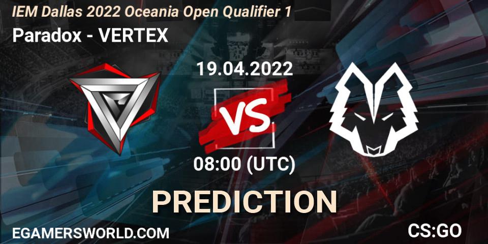 Paradox vs VERTEX: Match Prediction. 19.04.22, CS2 (CS:GO), IEM Dallas 2022 Oceania Open Qualifier 1