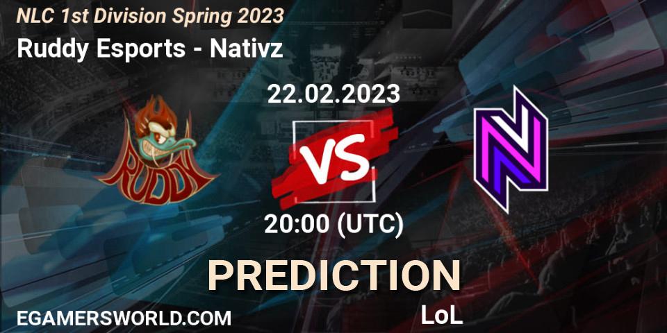 Ruddy Esports vs Nativz: Match Prediction. 22.02.2023 at 20:00, LoL, NLC 1st Division Spring 2023