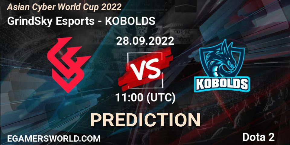 GrindSky Esports vs KOBOLDS: Match Prediction. 28.09.2022 at 10:19, Dota 2, Asian Cyber World Cup 2022