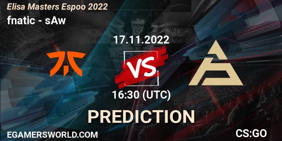 fnatic vs sAw: Match Prediction. 17.11.22, CS2 (CS:GO), Elisa Masters Espoo 2022