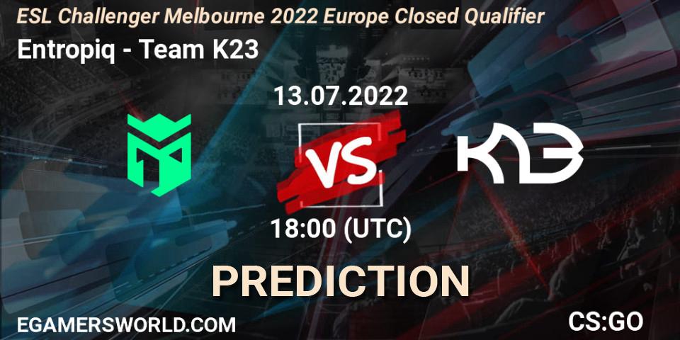 Entropiq vs Team K23: Match Prediction. 13.07.2022 at 18:00, Counter-Strike (CS2), ESL Challenger Melbourne 2022 Europe Closed Qualifier