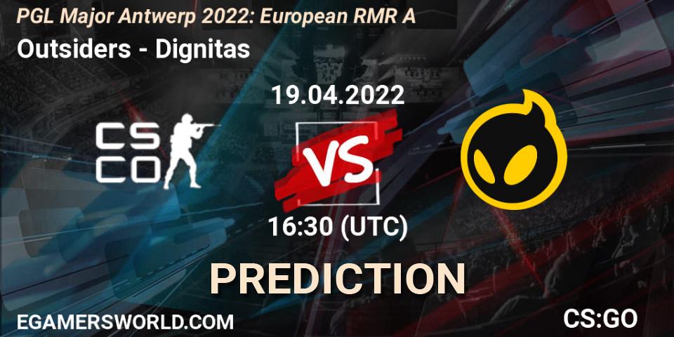Outsiders vs Dignitas: Match Prediction. 19.04.22, CS2 (CS:GO), PGL Major Antwerp 2022: European RMR A