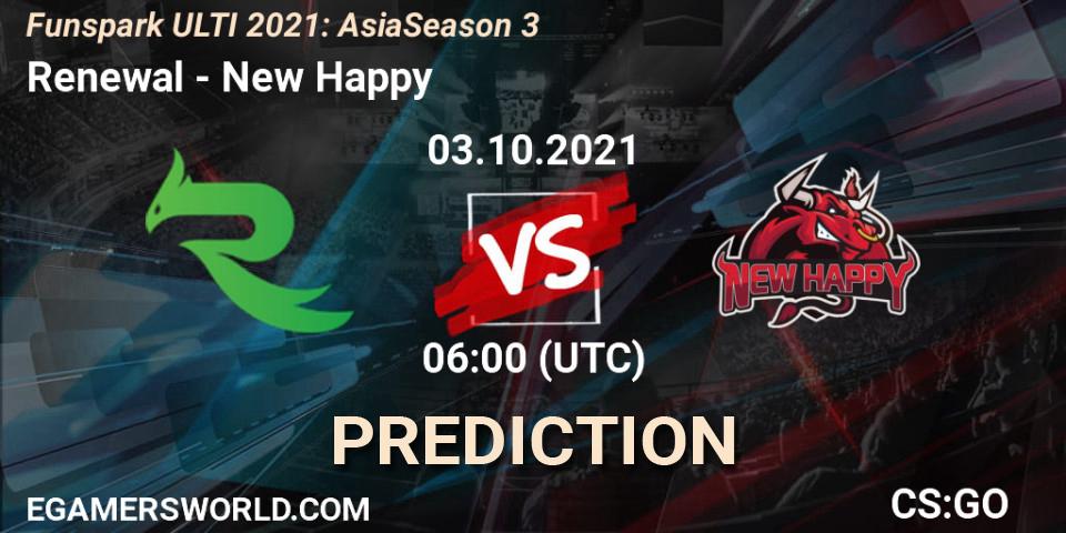 Renewal vs New Happy: Match Prediction. 11.10.2021 at 06:00, Counter-Strike (CS2), Funspark ULTI 2021: Asia Season 3