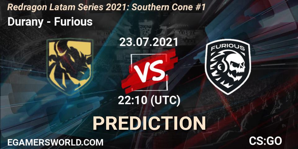 Durany vs Furious: Match Prediction. 24.07.2021 at 01:30, Counter-Strike (CS2), Redragon Latam Series 2021: Southern Cone #1