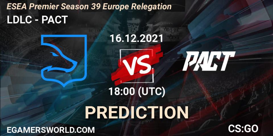 LDLC vs PACT: Match Prediction. 16.12.2021 at 15:15, Counter-Strike (CS2), ESEA Premier Season 39 Europe Relegation