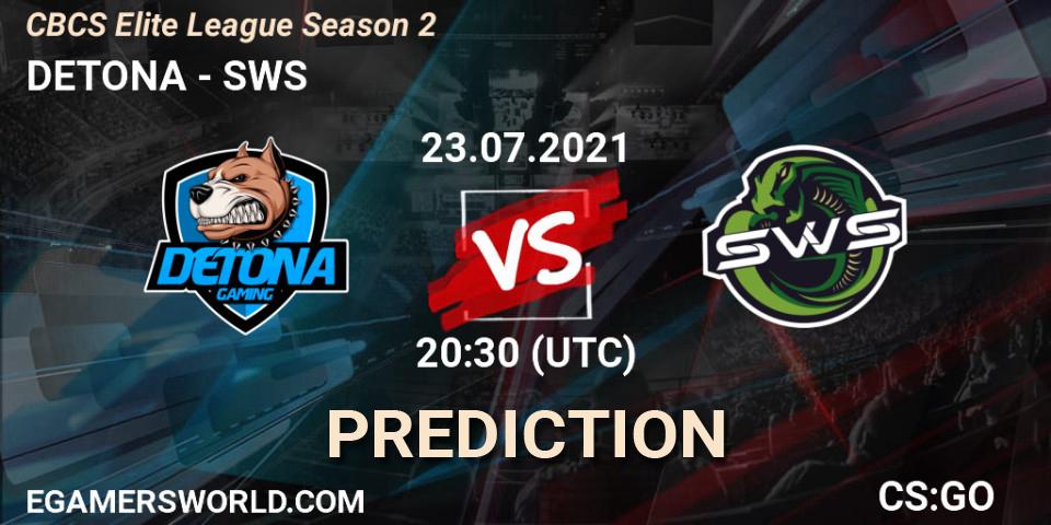 DETONA vs SWS: Match Prediction. 23.07.2021 at 20:45, Counter-Strike (CS2), CBCS Elite League Season 2