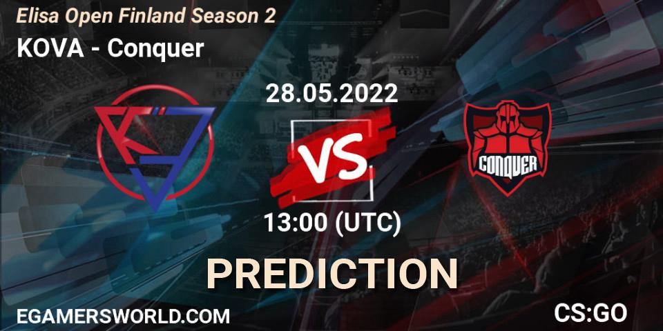 KOVA vs Conquer: Match Prediction. 28.05.2022 at 13:00, Counter-Strike (CS2), Elisa Open Finland Season 2