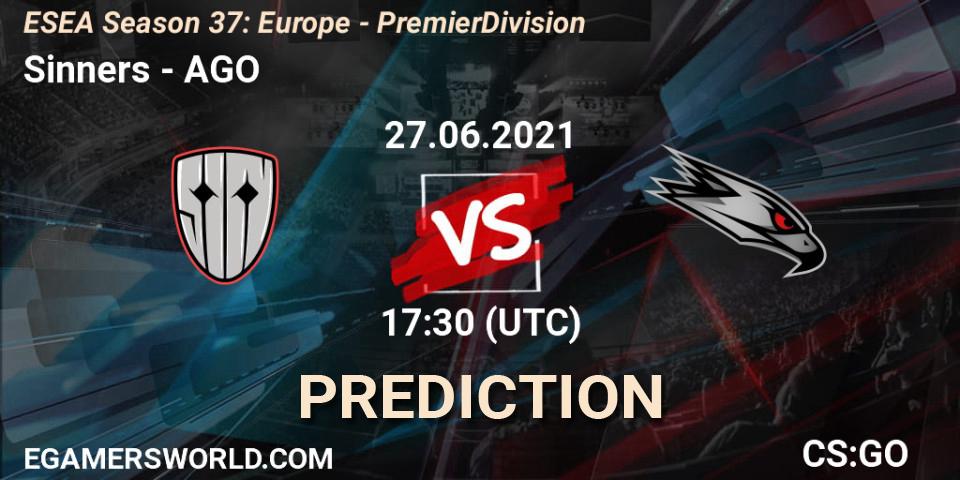 Sinners vs AGO: Match Prediction. 27.06.2021 at 17:30, Counter-Strike (CS2), ESEA Season 37: Europe - Premier Division