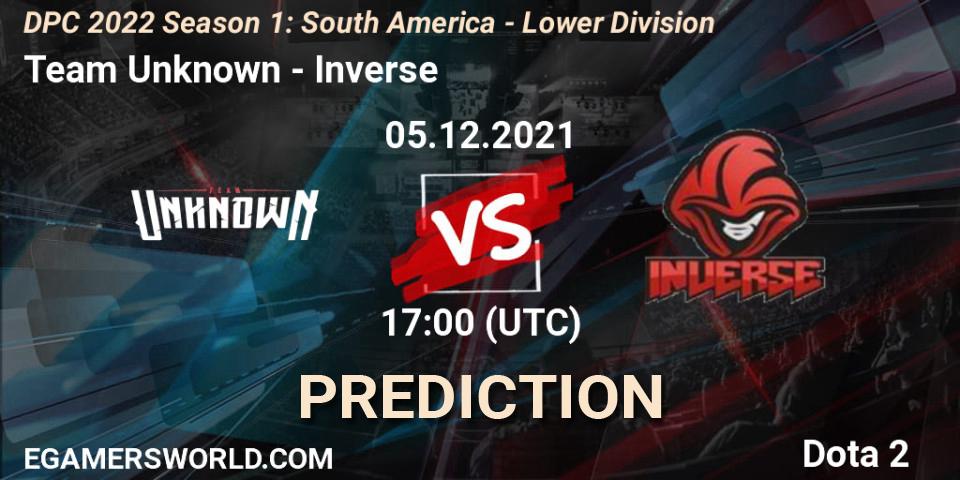 Team Unknown vs Inverse: Match Prediction. 05.12.2021 at 17:09, Dota 2, DPC 2022 Season 1: South America - Lower Division