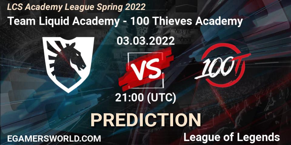 Team Liquid Academy vs 100 Thieves Academy: Match Prediction. 03.03.2022 at 21:00, LoL, LCS Academy League Spring 2022