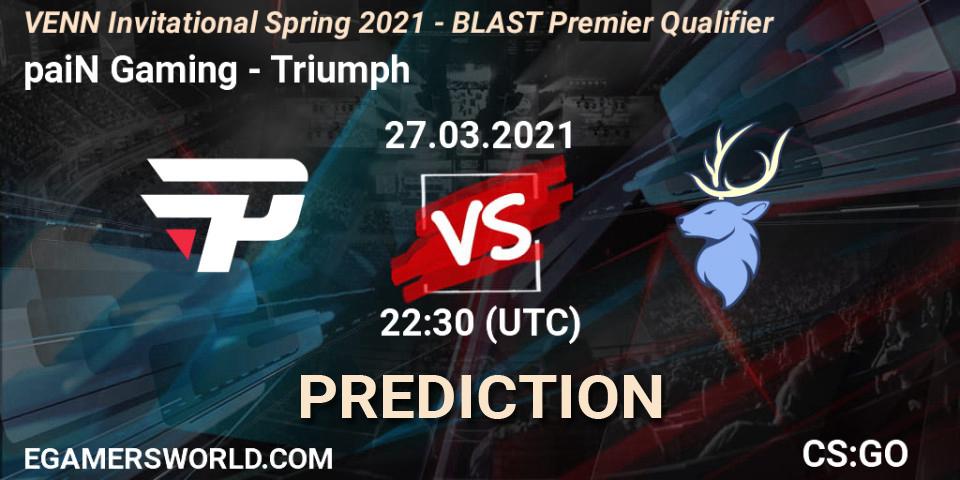 paiN Gaming vs Triumph: Match Prediction. 27.03.2021 at 22:30, Counter-Strike (CS2), VENN Invitational Spring 2021 - BLAST Premier Qualifier