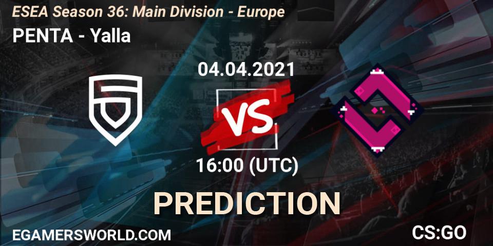 PENTA vs Yalla: Match Prediction. 04.04.21, CS2 (CS:GO), ESEA Season 36: Main Division - Europe