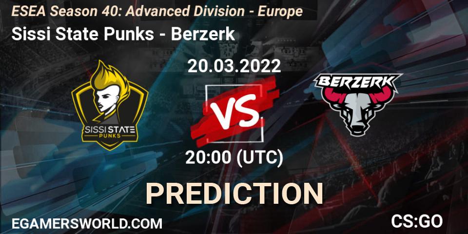 Sissi State Punks vs Berzerk: Match Prediction. 20.03.2022 at 20:00, Counter-Strike (CS2), ESEA Season 40: Advanced Division - Europe