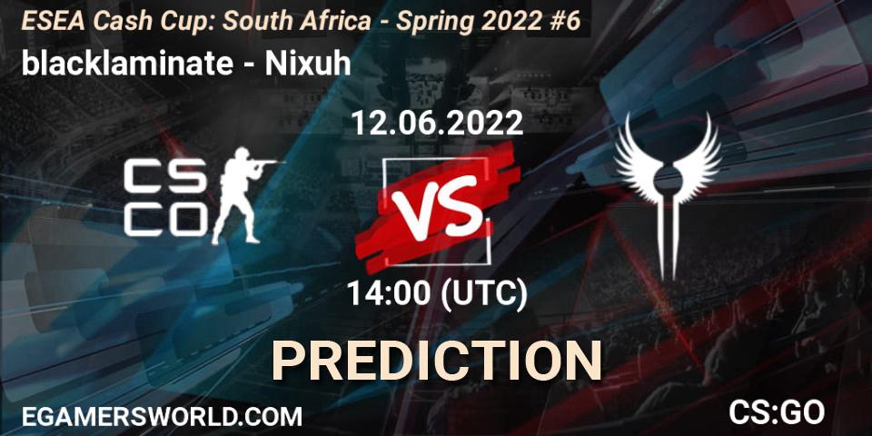 blacklaminate vs Nixuh: Match Prediction. 12.06.2022 at 14:00, Counter-Strike (CS2), ESEA Cash Cup: South Africa - Spring 2022 #6