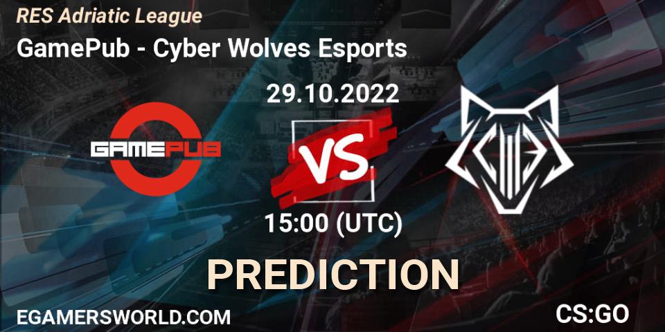 GamePub vs Cyber Wolves Esports: Match Prediction. 30.10.2022 at 16:00, Counter-Strike (CS2), RES Adriatic League