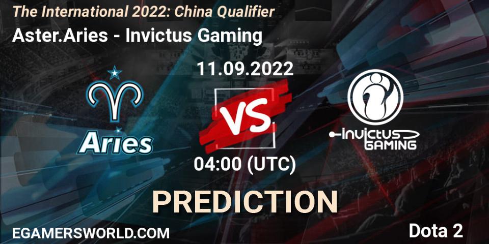 Aster.Aries vs Invictus Gaming: Match Prediction. 11.09.2022 at 03:26, Dota 2, The International 2022: China Qualifier
