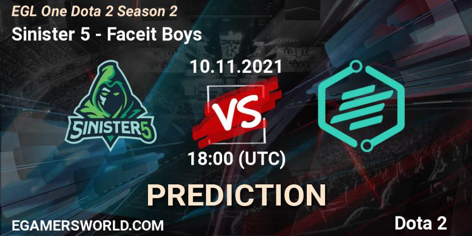 Sinister 5 vs Faceit Boys: Match Prediction. 13.11.2021 at 17:30, Dota 2, EGL One Dota 2 Season 2