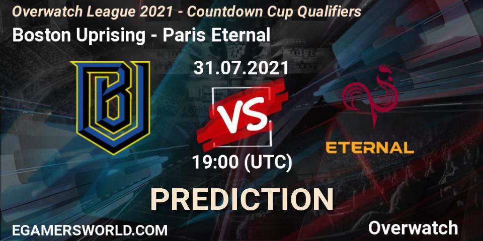 Boston Uprising vs Paris Eternal: Match Prediction. 31.07.21, Overwatch, Overwatch League 2021 - Countdown Cup Qualifiers