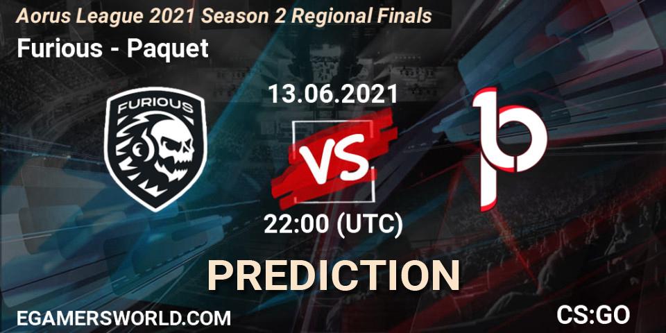 Furious vs Paquetá: Match Prediction. 13.06.2021 at 22:10, Counter-Strike (CS2), Aorus League 2021 Season 2 Regional Finals