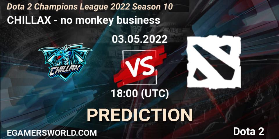 CHILLAX vs no monkey business: Match Prediction. 03.05.2022 at 18:12, Dota 2, Dota 2 Champions League 2022 Season 10 
