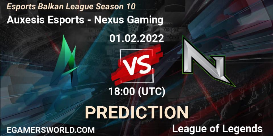 Auxesis Esports vs Nexus Gaming: Match Prediction. 01.02.2022 at 18:00, LoL, Esports Balkan League Season 10