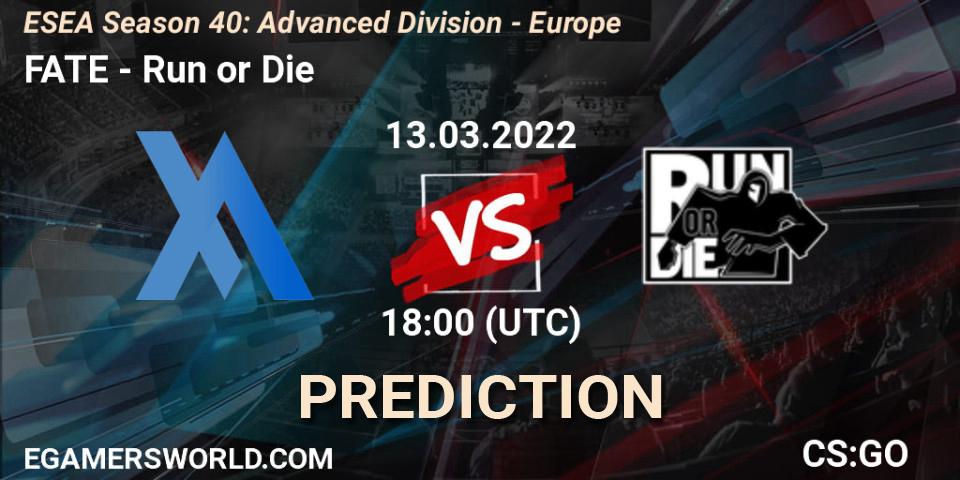 FATE vs Run or Die: Match Prediction. 13.03.22, CS2 (CS:GO), ESEA Season 40: Advanced Division - Europe
