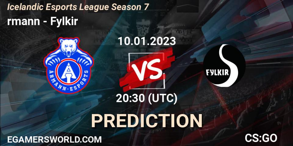 Ármann vs Fylkir: Match Prediction. 12.01.2023 at 19:30, Counter-Strike (CS2), Icelandic Esports League Season 7