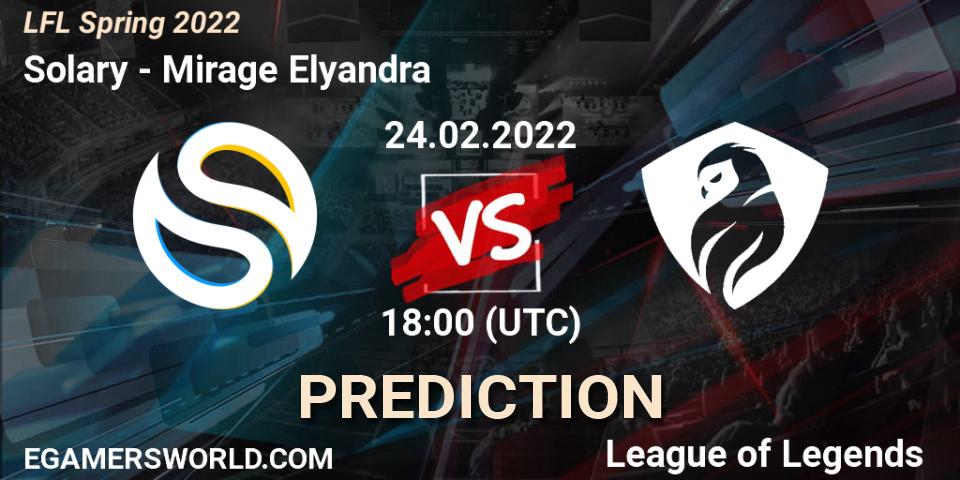 Solary vs Mirage Elyandra: Match Prediction. 24.02.2022 at 18:00, LoL, LFL Spring 2022