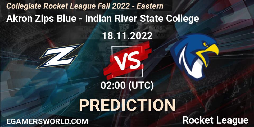 Akron Zips Blue vs Indian River State College: Match Prediction. 18.11.2022 at 01:00, Rocket League, Collegiate Rocket League Fall 2022 - Eastern