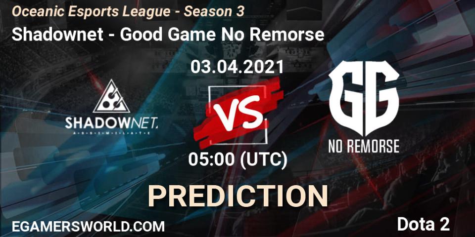 Shadownet vs Good Game No Remorse: Match Prediction. 03.04.2021 at 05:14, Dota 2, Oceanic Esports League - Season 3